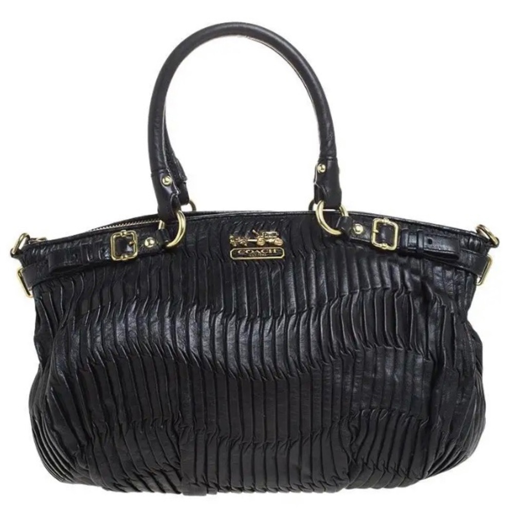 Coach Madison Midnight Deep Blue Gathered Leather Lindsey Satchel Shoulder Bag